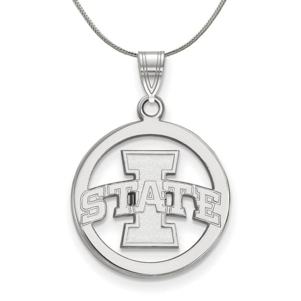 Sterling Silver Iowa State Small Circle Necklace - 24 Inch